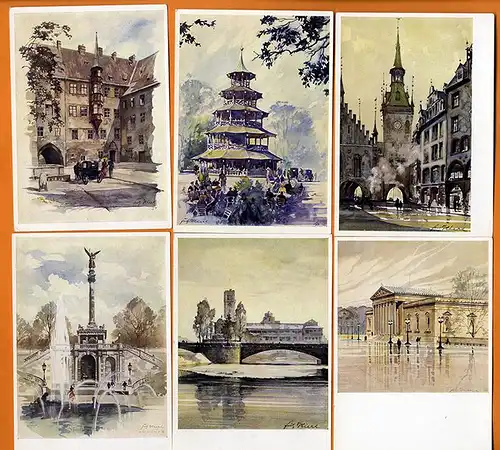 Bayern München Stadt Ansichten 12 Künstler Postkarten Serie 1930
