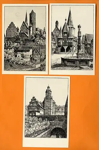 15 Kunst Postkarten Hessen Odenwald Wetterau Rhön Federzeichnung von Karl Winkel 