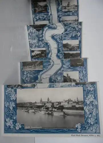 Der Rhein von Köln bis Mainz 1,28 m langes Blaudruck Foto Panorama um 1920
