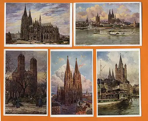 Köln Rhein Stadt Ansichten 12 Künstler Postkarten Serie um 1930