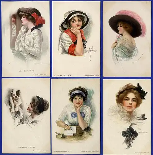 American Girls Ladies Jugendstil Pinup Serie 14 farbige Künstler Postkarten 1920