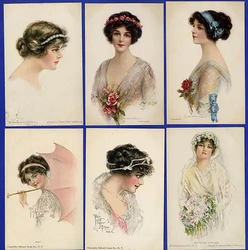 American Girls Ladies Jugendstil Pinup Serie 14 farbige Künstler Postkarten 1920