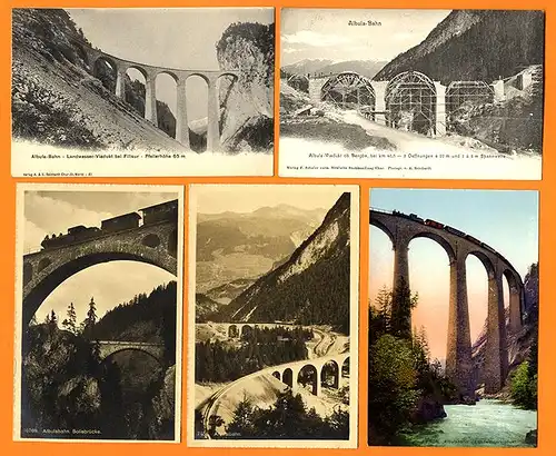 Schweiz Graubünden St. Moritz Engadin Albula Bahn Bau Postkarten Sammlung 1908