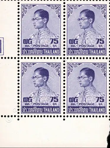 Definitive: King Bhumibol 6th Series 75 SATANG-4p CORNER BLOCK-(TDLR)(673Y)(MNH)