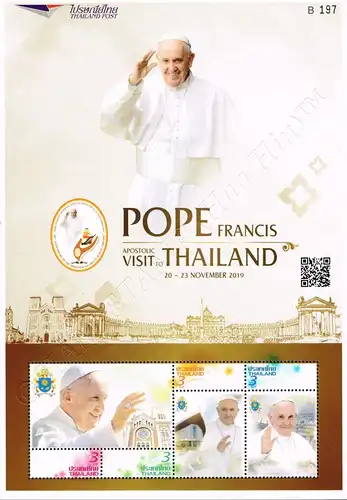 PERSONALIZED SHEET: Pope Francis in Thailand (November 20-23, 2019) (MNH)