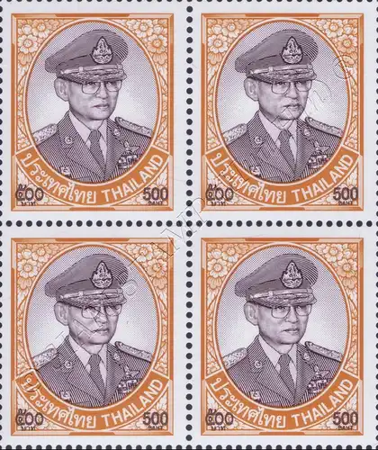 Definitive: King Bhumibol 10th SERIES 500B CSP 1st Print -BLOCK OF 4- (MNH)