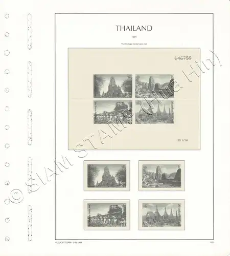 LEUCHTTURM Vorlageblätter THAILAND 1994 Seite 184-191 11 Blätter (GEBRAUCHT)