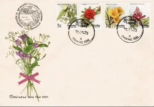 Neujahr: Blüten (27IB) "P.A.T. OVERPRINT" -GESCHNITTEN- (**)