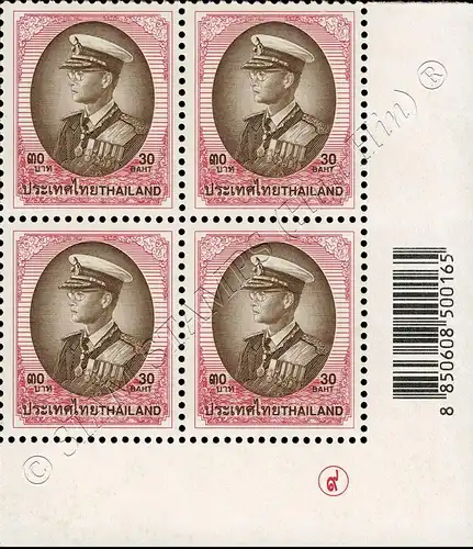 Freimarke: RAMA IX - 9.Serie 30B -1.DRUCK GBP 4er ECKRAND U.R.- (**)