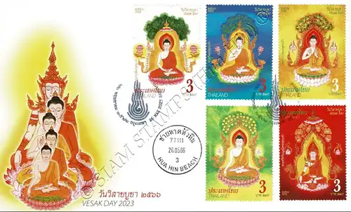 Visakhapuja-Tag 2023: Die 5 Buddhas aus Bhadda-kappa -FDC(I)-IT-
