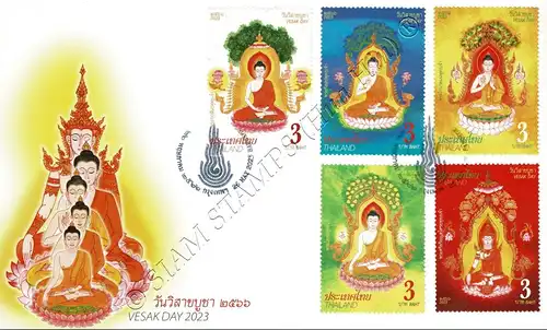 Visakhapuja-Tag 2023: Die 5 Buddhas aus Bhadda-kappa -FDC(I)-I-