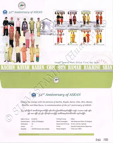 ASEAN 2019: National Costumes (MYANMAR) -FDC(I)-I-