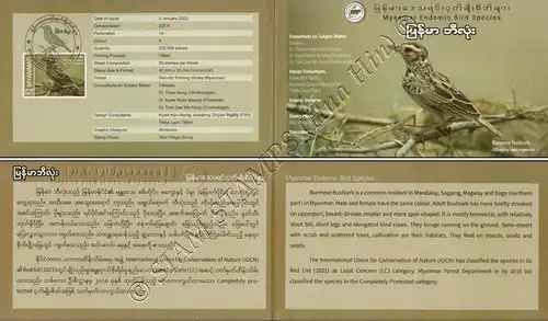 Endemic Birds: Burmese Bushlark -MAXIMUM CARD MC(I)-