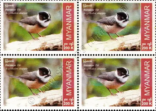 Endemic Birds: Burmese Tit -BLOCK OF 4- (MNH)