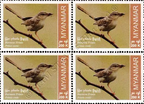 Endemische Vogelarten: Burmaprinie -4er BLOCK- (**)