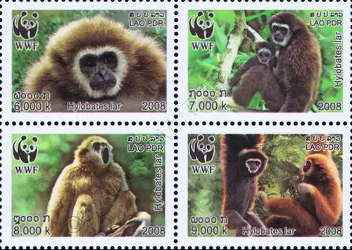 Worldwide Nature Conservation: Handed Gibbon -BLOCK OF 4 ZD "A"- (MNH)