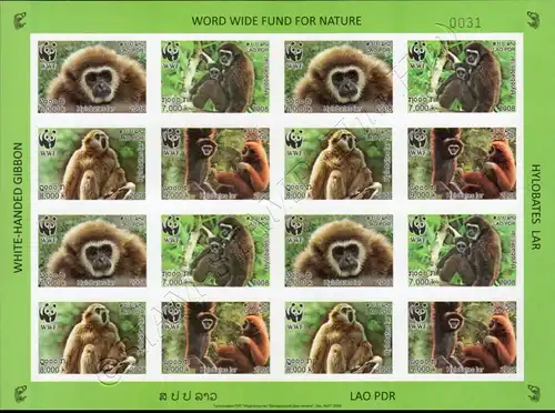 Worldwide Nature Conservation: Handed Gibbon -IMPERFORATED BO(I)- (MNH)
