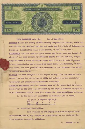 Burmese lease agreement of 1934 over a plantation -(I)-