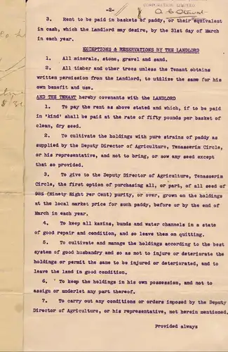 Burmese lease agreement of 1934 over a plantation -(I)-