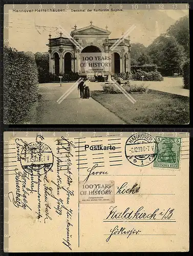 Orig. AK Hannover-Herrenhausen Denkmal Kurfürstin Sophie gel. 1909