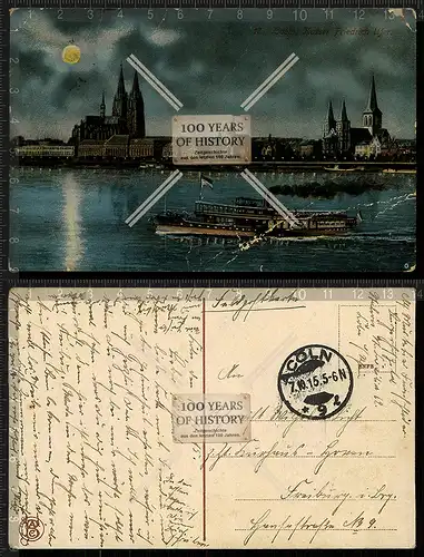 Orig. AK Köln Rhein Kaiser Friedrich Ufer Dom Feldpost gel. 1915