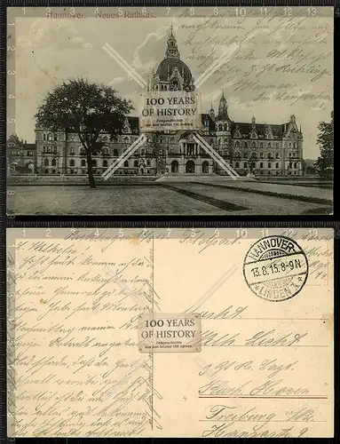 Orig. AK Hannover Neues Rathaus Feldpost gel. 1915