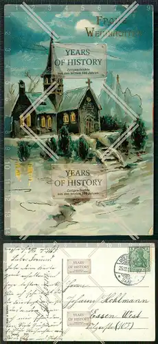 AK Künstler Weihnachten gel. 1915 Goldpräge Kirche beleuchtete Fenster Vollmond