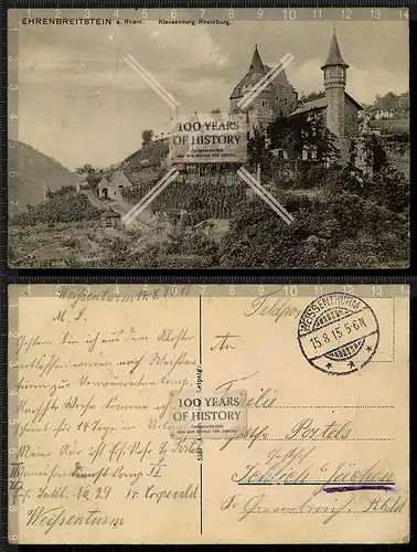 Orig. AK Ehrenbreitstein Koblenz am Rhein gel. 1915