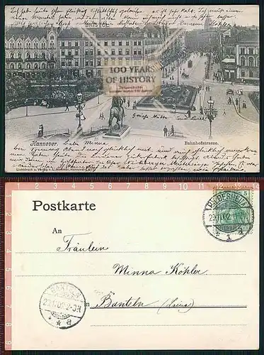 Orig. AK Hannover Bahnhofstraße gel. 1902