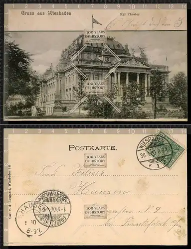 Orig. AK Wiesbaden Hessen Königlich Theater gel. 1900