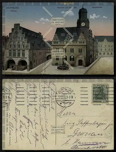 Orig. AK Dortmund Altes Rathaus Bücherei Sparkasse 1913