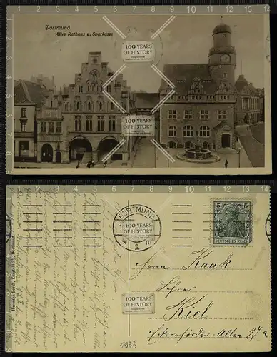 Orig. AK Dortmund Altes Rathaus und Sparkasse 1914