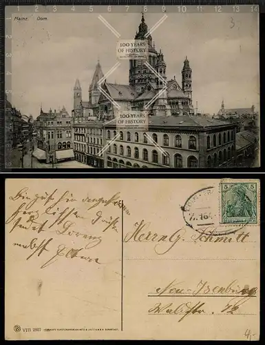 Orig. AK Mainz Dom gel. Bahnpost 1912