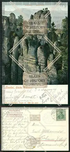 Orig. AK Bastei Sächsische Schweiz Basteibrücke Steinschleuder gel. 1906