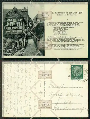 Orig. AK Rüdesheim Drosselhof Zu Rüdesheim in der Drosselgass Gedicht gel. 1935