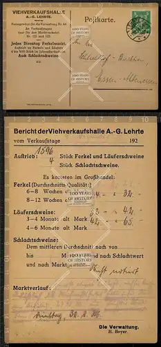 Original Postkarte Lehrte A. G. Viehverkaufshalle nach Essen Altenessen 1923-24