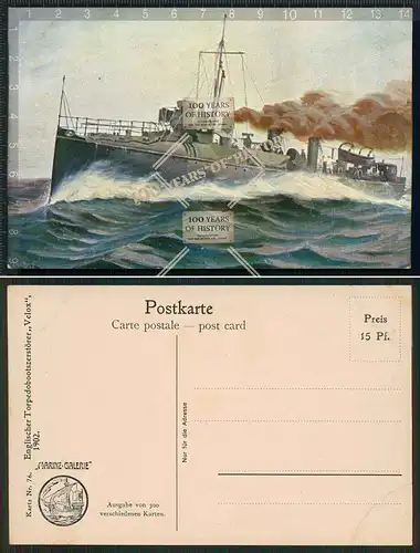 Orig. AK Englischer Torpedobootszerstörer Velox 1902 Schiff