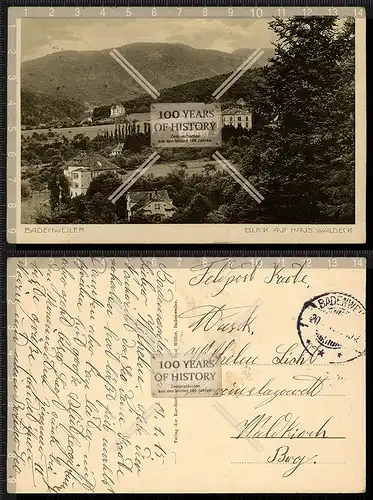 Orig. AK Badenweiler Haus Waldeck Feldpost gel. 1915