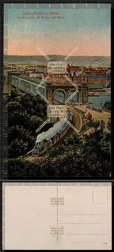 Orig. AK Ludwigshafen am Rhein Lokomotive Zug Bahn Brücke Straßenbahn 1908