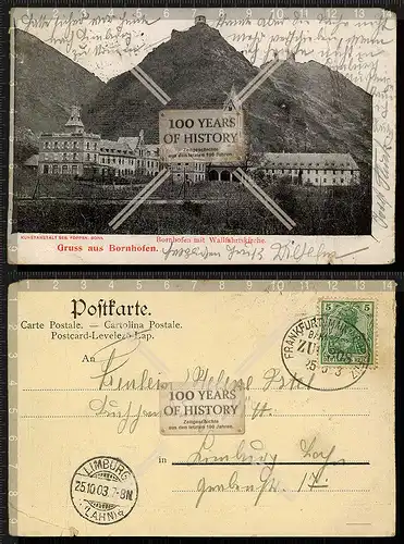 Orig. AK Bornhofen mit Wallfahrtskirche Bahnpost gel. 1903