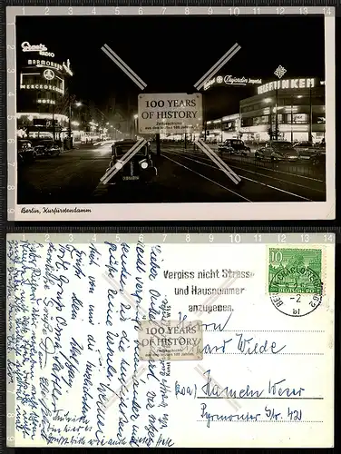 Orig. AK Berlin bei Nacht Kurfürstendamm gel. 1954