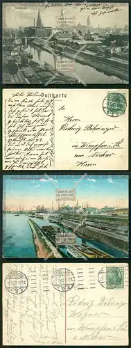 Orig. AK 2x Duisburg Rhurgebiet Hafen 1913 gel.