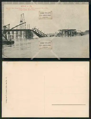 Orig. AK Köln Rhein Brücke Einsturz 9. Juli 1908