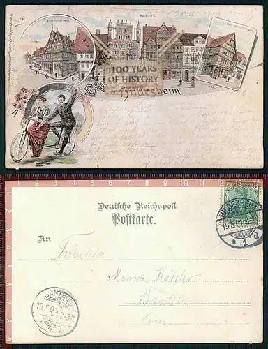 Orig. AK Hildesheim Marktplatz Haus am Andreasplatz Fahrrad gel. 1901