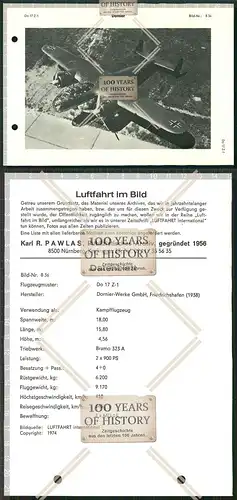 Orig. 21x15cm Hochglanz Datenblatt Flugzeug Do 17 Z-1 airplane aircraft