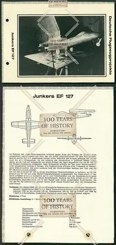Orig. 21x15cm Datenblatt Flugzeug Junkers EF 127 airplane aircraft