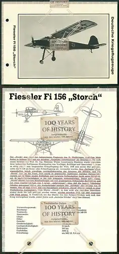 Orig. 21x15cm Datenblatt Flugzeug Fieseler Fi 156 Storch airplane aircraft