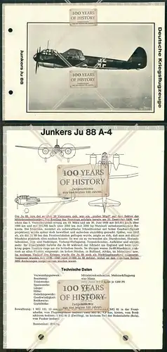 Orig. 21x15cm Datenblatt Flugzeug Junkers Ju 88 airplane aircraft
