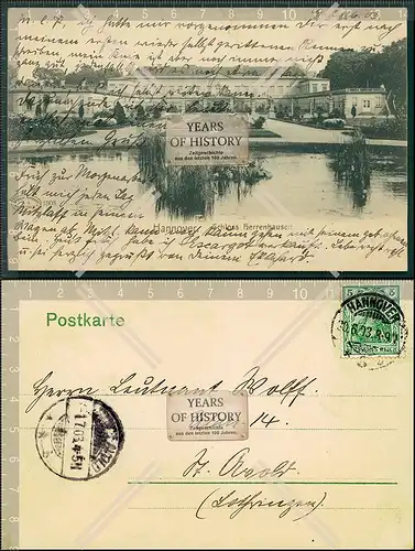 Orig. AK Hannover Schloss Herrenhausen Wilhelm Hoffmann Dresden Karte 1903 gela