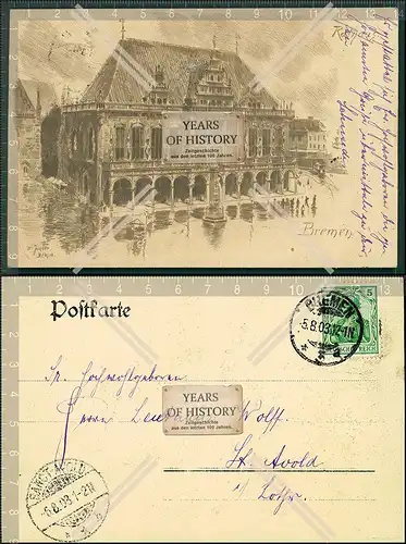 Orig. AK Bremen Rathaus Gemälde Zeichnung Carl Jander Berlin 1903 gelaufen